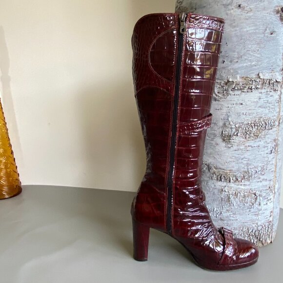 Anna Biagini Red Patent Leather Heeled Boots 8.5 - Picture 9 of 16